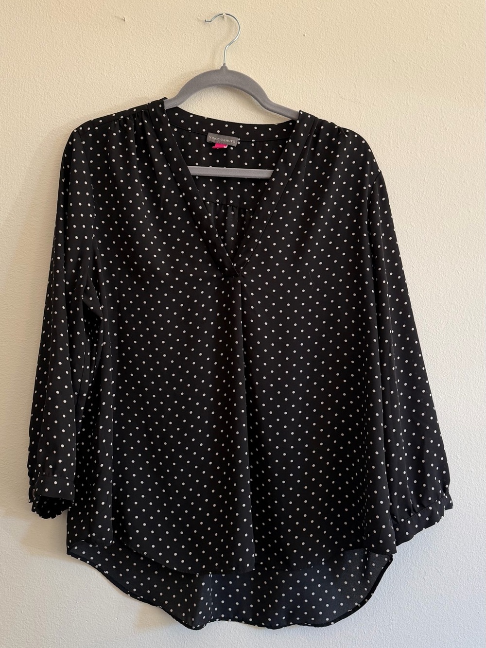 Vince Camuto Black Blouse with White Polka Dots